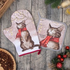 Набор кух. Этель "Волшебного счастья": прихватка 19х19 см, варежка-прихватка 20х28 см, 100