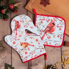 Набор кухонный Winter birds варежка-прихватка 20х28см, прихватка 19х19см,100%хл Этель