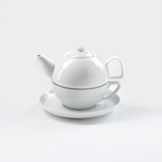 Набор фарфоровый для чая «Белье», 3 предмета: чайник 470 мл, чашка 300 мл, блюдце