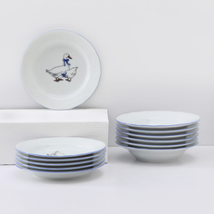 Набор фарфоровых тарелок «Гуси», 12 предметов: 6 супниц 350 мл, 6 плоских тарелок d=20 см Добрушский фарфоровый завод