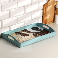 Поднос деревянный для завтрака "Кофе" 43х27,5х7 см Дарим красиво