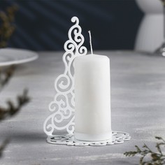 Подсвечник "Елка гламурная" металл на одну свечу, 9,9х13,4 см, белый No Brand