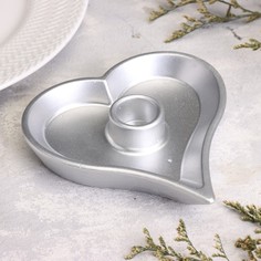 Подсвечник "Сердце" из гипса,14x2,5см,серебро Дарим красиво