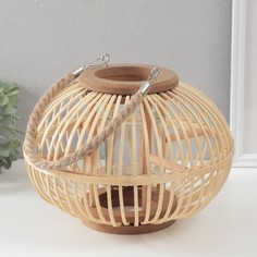 Подсвечник дерево на 1 свечу "Шар из лозы" натуральный" 13х28х20 см No Brand