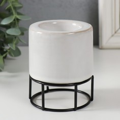 Подсвечник керамика, металл на 1 свечу "Пенек" белый с черным 7,7х7,7х8,9 см No Brand