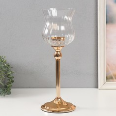 Подсвечник металл "Бокал на золотой ножке" d=5,5см 13х13х37 см No Brand