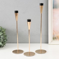 Подсвечник металл "Узкий бокал" d=2 см набор 3 шт золото с черным 25 см, 30 см, 34,8 см No Brand