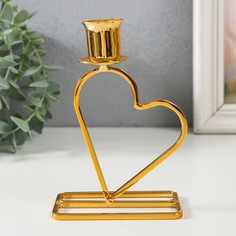 Подсвечник металл на 1 свечу "Сердце" d=2,3 см золото 5,8х9,3х14 см No Brand