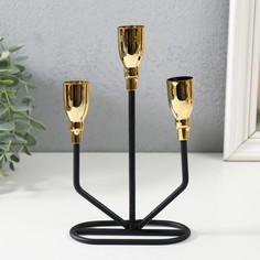 Подсвечник металл на 3 свечи "Голиаф" черный с золотом 12,9х5,8х19,3 см No Brand