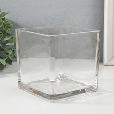 Подсвечник стекло на 1 свечу "Квадратный" прозрачный 12х12х12 см No Brand