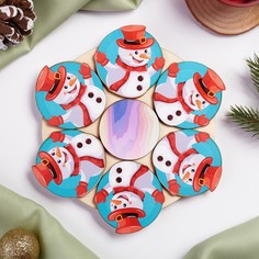 Подставка под горячее "Снеговик", 20x20 см, микс дерева No Brand