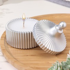 Свеча "Купол" в подсвечнике с узкими гранями из гипса с крышкой,7,5х9 см,серебро Дарим красиво