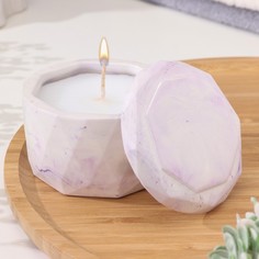 Свеча "Мрамор" в подсвечнике из гипса с крышкой, 8,5х6см, мрамор с фиолетовыми полосками Дарим красиво