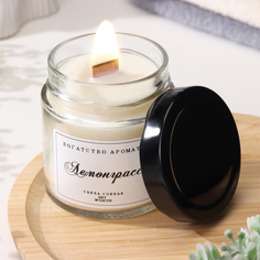 Свеча ароматическая из соевого воска в банке, 150 г, деревянный фитиль, лемонграсс No Brand