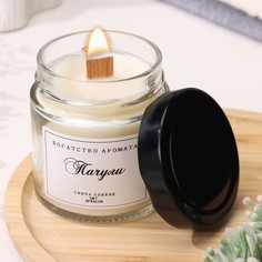 Свеча ароматическая из соевого воска в банке, 150 г, деревянный фитиль, пачули No Brand