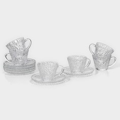 Сервиз чайный стеклянный «Вулкан», 12 предметов: 6 чашек 180 мл, 6 блюдец d=14см, цвет про No Brand