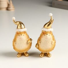 Сувенир полистоун "Золотой ежик в новогоднем колпаке, со звездочкой" МИКС 4,5х5х11 см No Brand