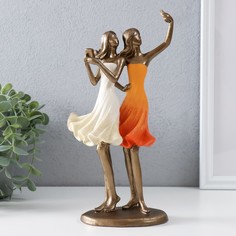 Сувенир полистоун "Селфи подружек" бронза, оранжево-белый 13х8х25,5 см No Brand