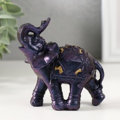 Сувенир полистоун "Сине-фиолетовый слон с попоной и золотом" 8,5х4,5х8,5 см No Brand