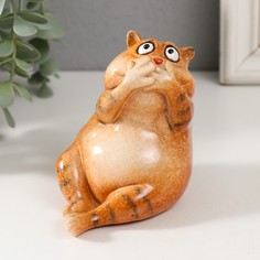 Сувенир полистоун лак "Рыжий кот молчун" 9,2х7х11,5 см (3 шт.) No Brand