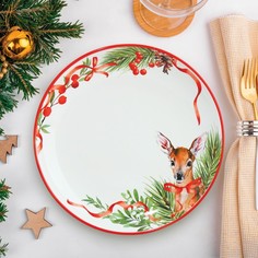 Тарелка «Новогодняя сказка» красная, 22,5 см Dolce Ceramo.