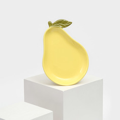 Тарелка керамическая "Груша", плоская, желтая, 22,5 см, 1 сорт, Иран Керамика ручной работы