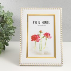 Фоторамка пластик 10х15 см "Золотые волны и точки" белый 13,5х18,5 см No Brand