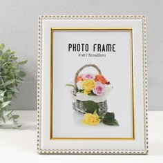 Фоторамка пластик 15х20 см "Золотые волны и точки" белый 18,5х23,5 см No Brand