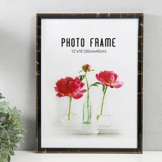 Фоторамка пластик 30х40 см "Черный мрамор с золотой рамкой" 32х42 см No Brand