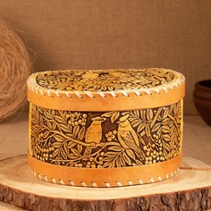 Хлебница-батонница "Птицы", шарнирная, 21 х 19 х 12 см, береста No Brand