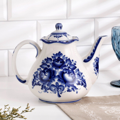 Чайник "Купец",1 л, 19 х 24 х 16 см, гжель No Brand