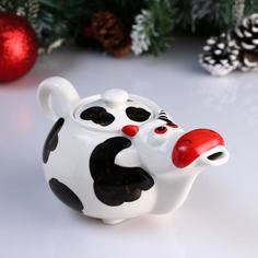 Чайник фарфоровый "Коровка Му-му", пегая, объем 0,5 л