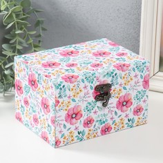 Шкатулка дерево "Разнотравье и розовые цветы" 16х12х10 см No Brand
