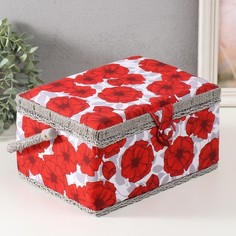 Шкатулка для рукоделия "Красные маки на белом" 19х26х14,5 см No Brand