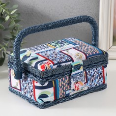 Шкатулка для рукоделия "Пэчворк. Синие цветы" 18х12х9,5 см No Brand