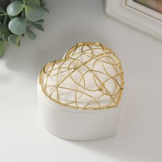 Шкатулка керамика, металл "Сердце. Каракули" белая 8,9х8,5х7,2 см No Brand