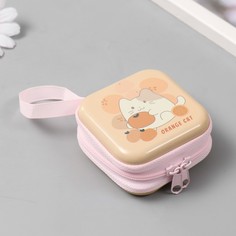Шкатулка металл на молнии "Апельсиновый котик" 7х7х3,3 см No Brand