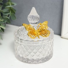 Шкатулка стекло "Золотая бабочка" прозрачный 10х8,5х8,5 см No Brand