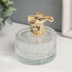 Шкатулка стекло, керамика "Золотой слоненок" 7,8х7,8х9 см No Brand
