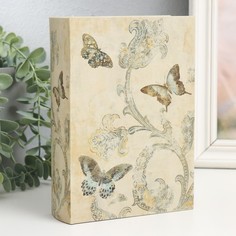 Шкатулка-книга дерево, кожзам "Сказочные цветы и бабочки. Винтаж" 4,5х13х18 см No Brand