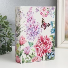 Шкатулка-книга дерево, кожзам "Цветущий сад с бабочками" 4,5х13х18 см No Brand