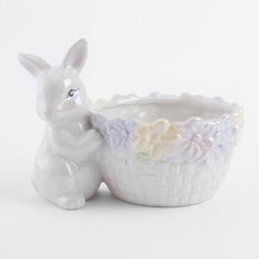 Конфетница, 18x13 см, керамика, молочная, Кролик с корзиной в цветах, Easter Kuchenland