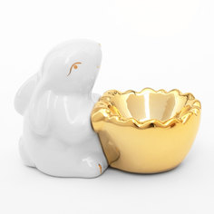 Подставка для яйца, 11 см, керамика, бело-золотистая, Кролик со скорлупой, Easter gold Kuchenland