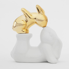 Статуэтка, 14 см, керамика, бело-золотистая, Крольчиха и крольчонок, Easter gold Kuchenland