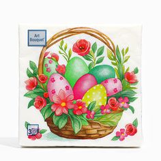 Салфетки бумажные Art Bouquet Пасхальная корзина с цветами 33*33 3сл 20л