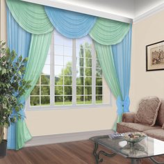 Классическая штора КаСЛ Келли, 200x250/300x80 см, голубой/мята, 81012