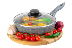 Сковорода глубокая 22 см Elan Gallery ГАРМОНИЯ ВКУСА Серый мрамор с крышкой D22