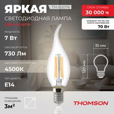 Лампочка светодиодная Thomson, TH-B2076, 7W, E14