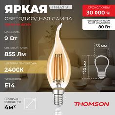Лампочка светодиодная Thomson, TH-B2119, 9W, E14