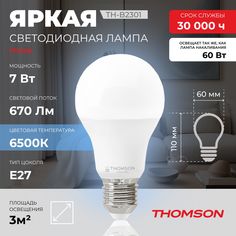 Лампочка светодиодная THOMSON TH-B2301 7 Вт, E27, А60, груша, 6500K холодный белый свет
